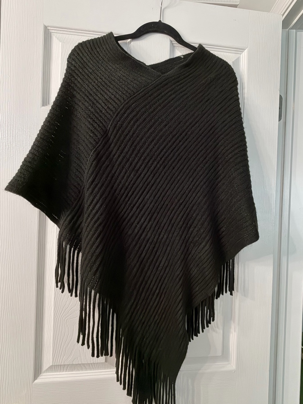 Black Fringe Knit Poncho - Women Accessories Scarves & Wraps